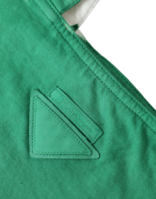 Prada Green Jersey Fabric Logo Shoulder Shopping Tote Shopping Bag