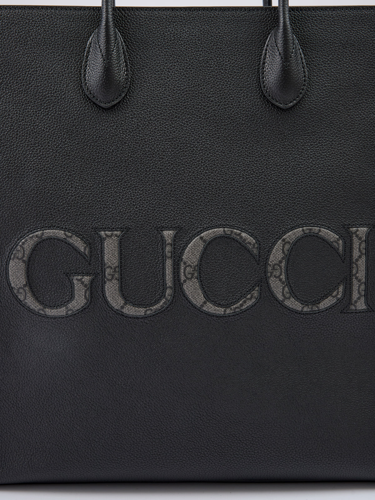 Gucci Black Leather Logo Medium Tote Bag