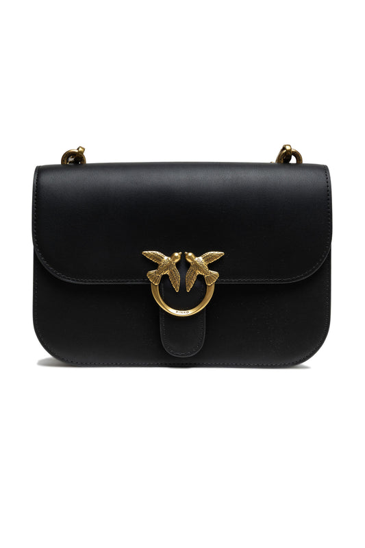 PINKO Black Leather Love Bell Classic Shoulder Bag