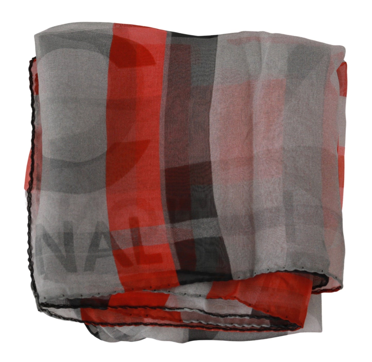 Costume National Red 100% Silk Branded Gray Scarf