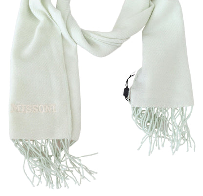 Missoni Light Green Pattern Cashmere Unisex Wrap Fringes Scarf