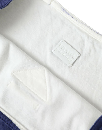 Prada Blue Jersey Fabric Logo Shoulder Shopping Tote Shopping Bag