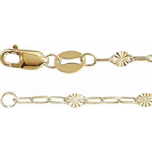 14K Yellow Gold-Filled 2.5 mm Light Paperclip-Style Starburst Mirror Chain
